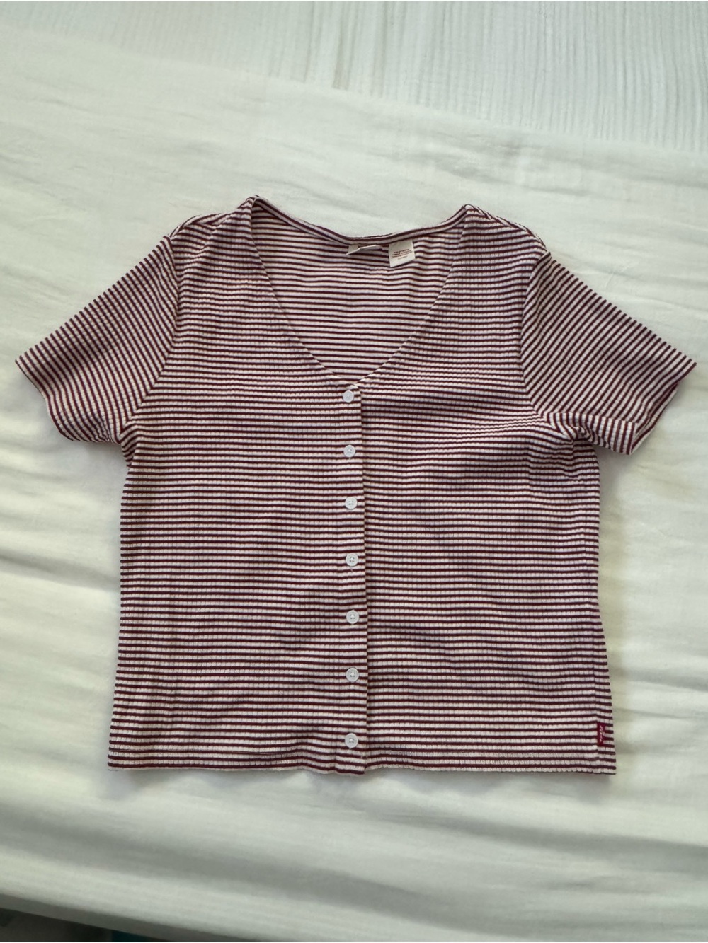 Levi's Red & White Striped Short-Sleeve Button Front Top